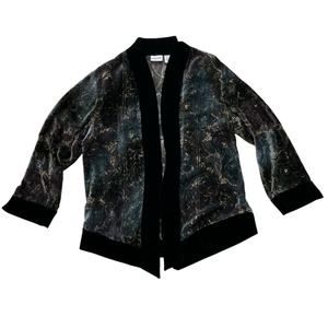 Chicos Silk Blend Floral Flocked Velvet Burnout Jacket  Size 2/M Whimsy Goth
